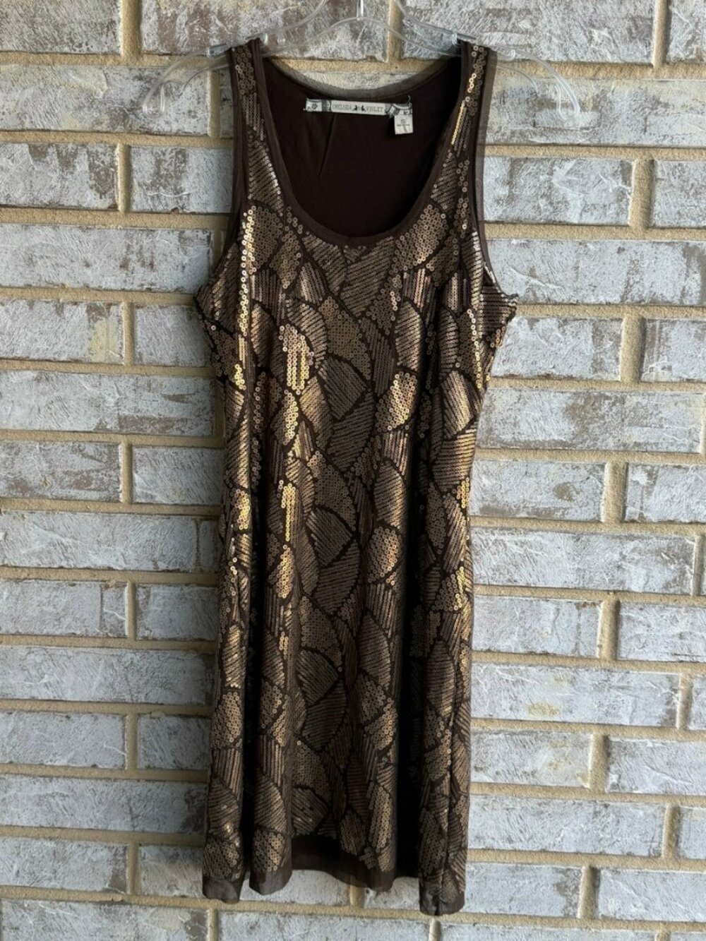 Chelsea & Violet Sleeveless Scoop Neck Brown Sequin Y2K Dress Women's Size S
